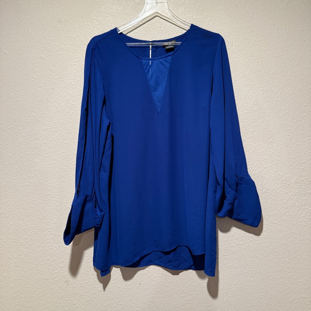 City Chic Royal Blue Split‎ Sleeve V-Neck Mesh Insert Blouse Plus Size S 16
